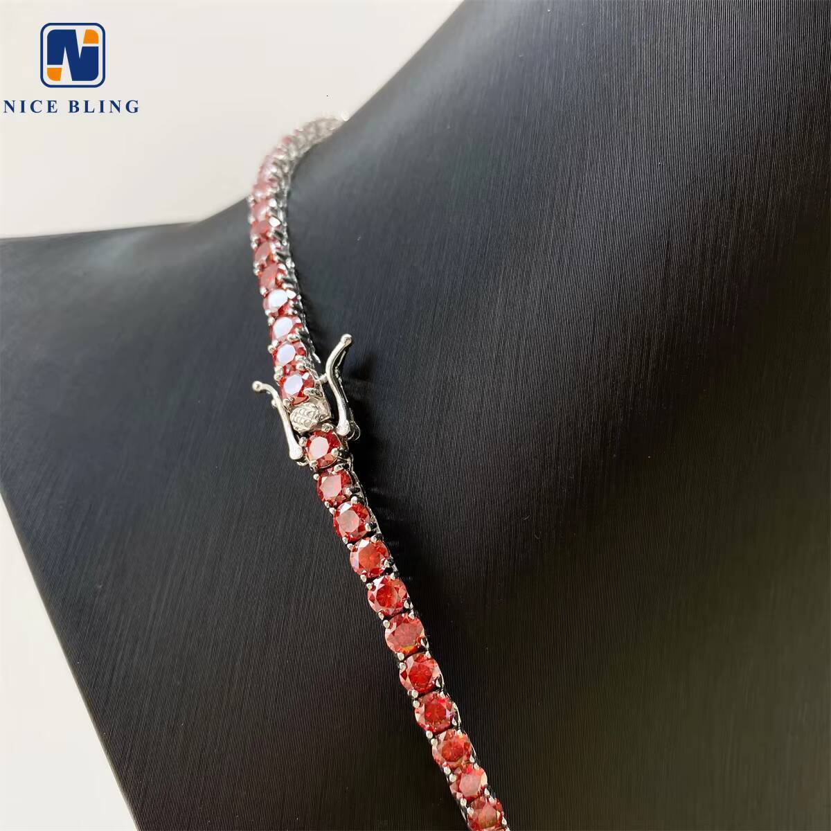 Garnet Red Tennis Chain Bling HipHop Jewelry Iced Out VVS Moissanite Diamond Necklace 4mm Colored Chain