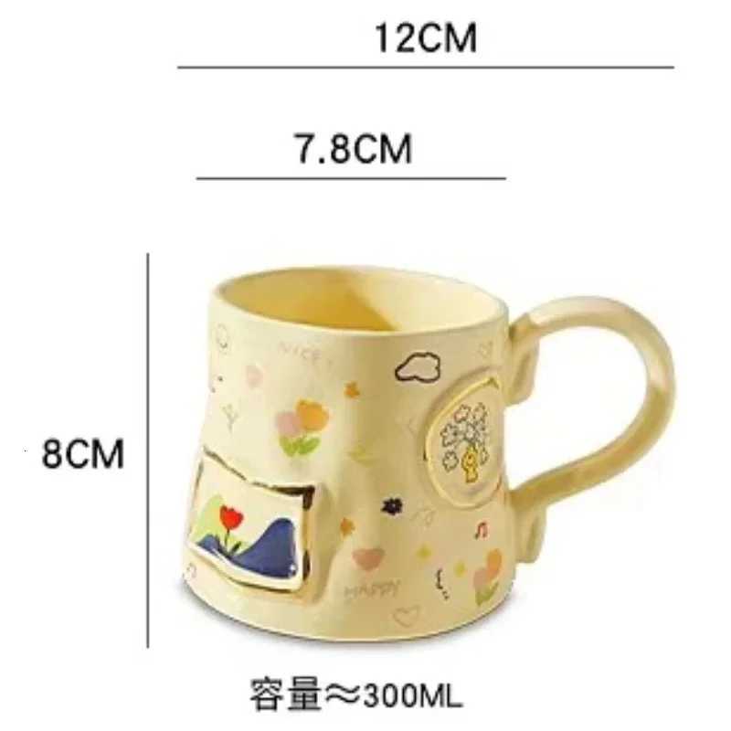 Light Luxury Hand-painted Coffee g Creative Breakfast Milk Ceramic gs Trendy Cute Couple Tea Cup Birthday Gift Kawaii Cup H251209