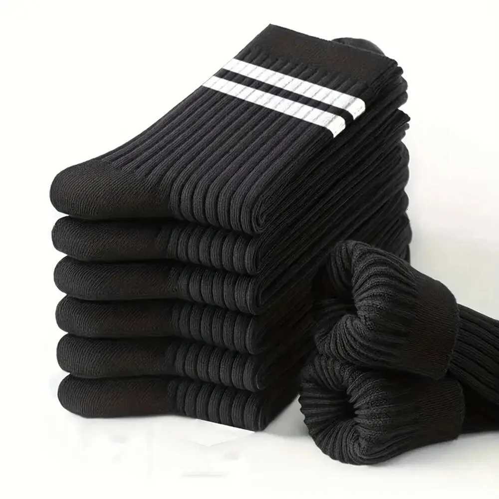 6 Pairs Mens Socks Spring Autumn Simple Casual Black White Striped Socks Breathable Mid Tube Sock High-quality Round Neck SocksT251209