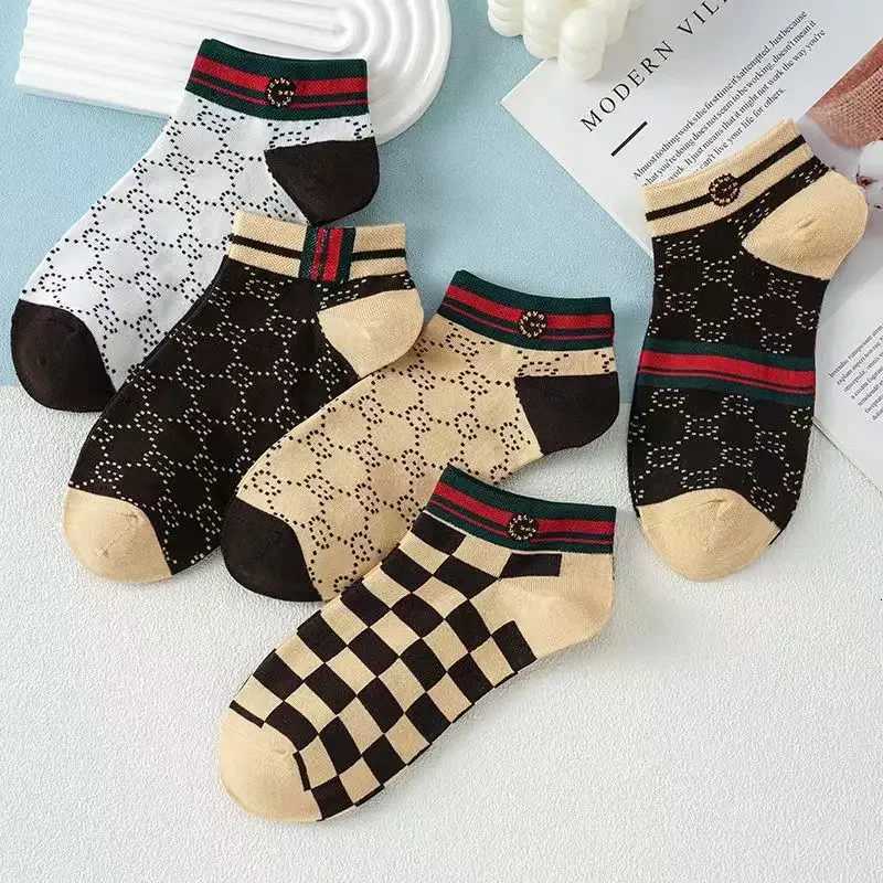 5 pairs of summer thin-edged socks sweat-absorbent and breathable luxury boat socks shallow mouth socks fashionable short socksT251209