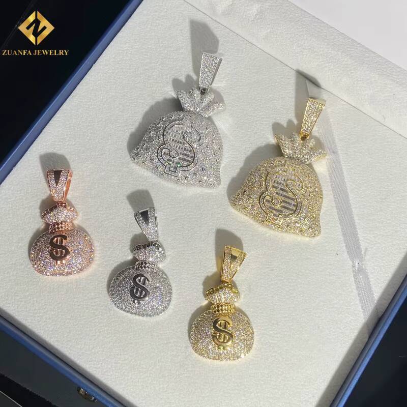 Hot Sale Baguette Cut VVS Moissanite Pendant Men Coin Purse Pendant HipHop Pendant 925 Sterling Silver Pendant Pass Diamond Test