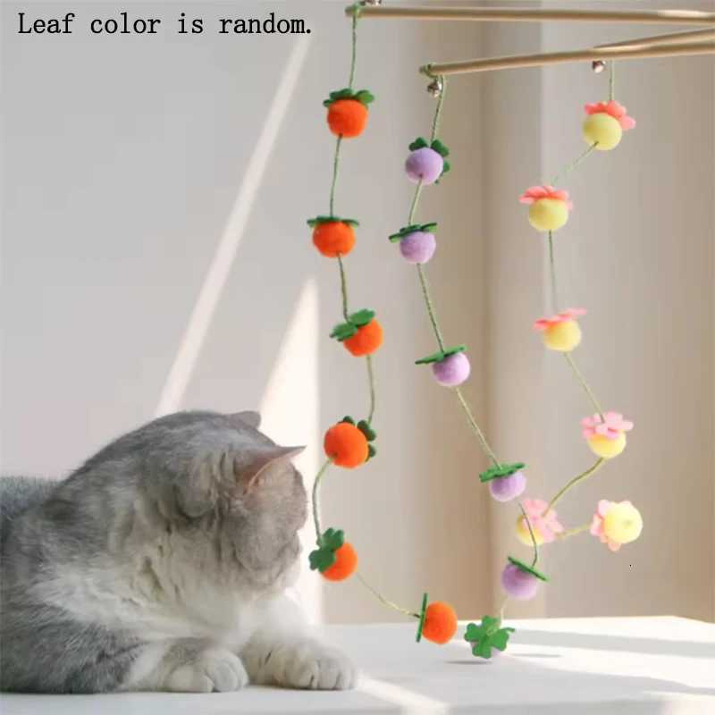 New fruitful tomato bell wooden handle cat teaser felt persimmon self-happy boredom cat teaser pet toy M251209