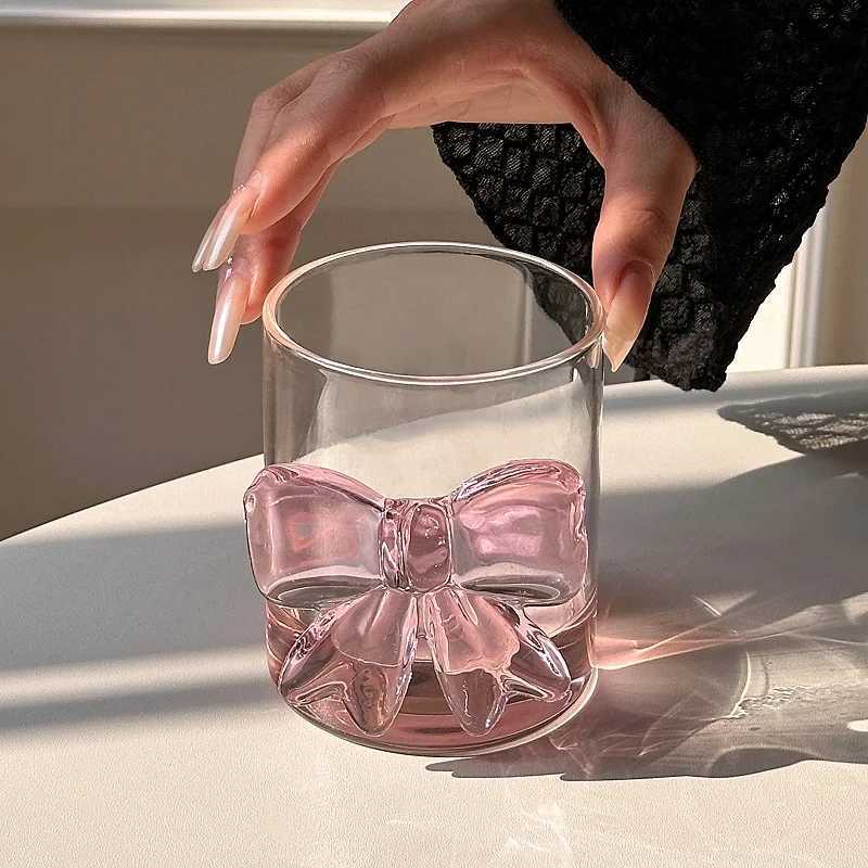 Bow Ju Cup Ins Style High Borosilicate Heat-resistant Drinking es Household Transparent Color Blocked H251209