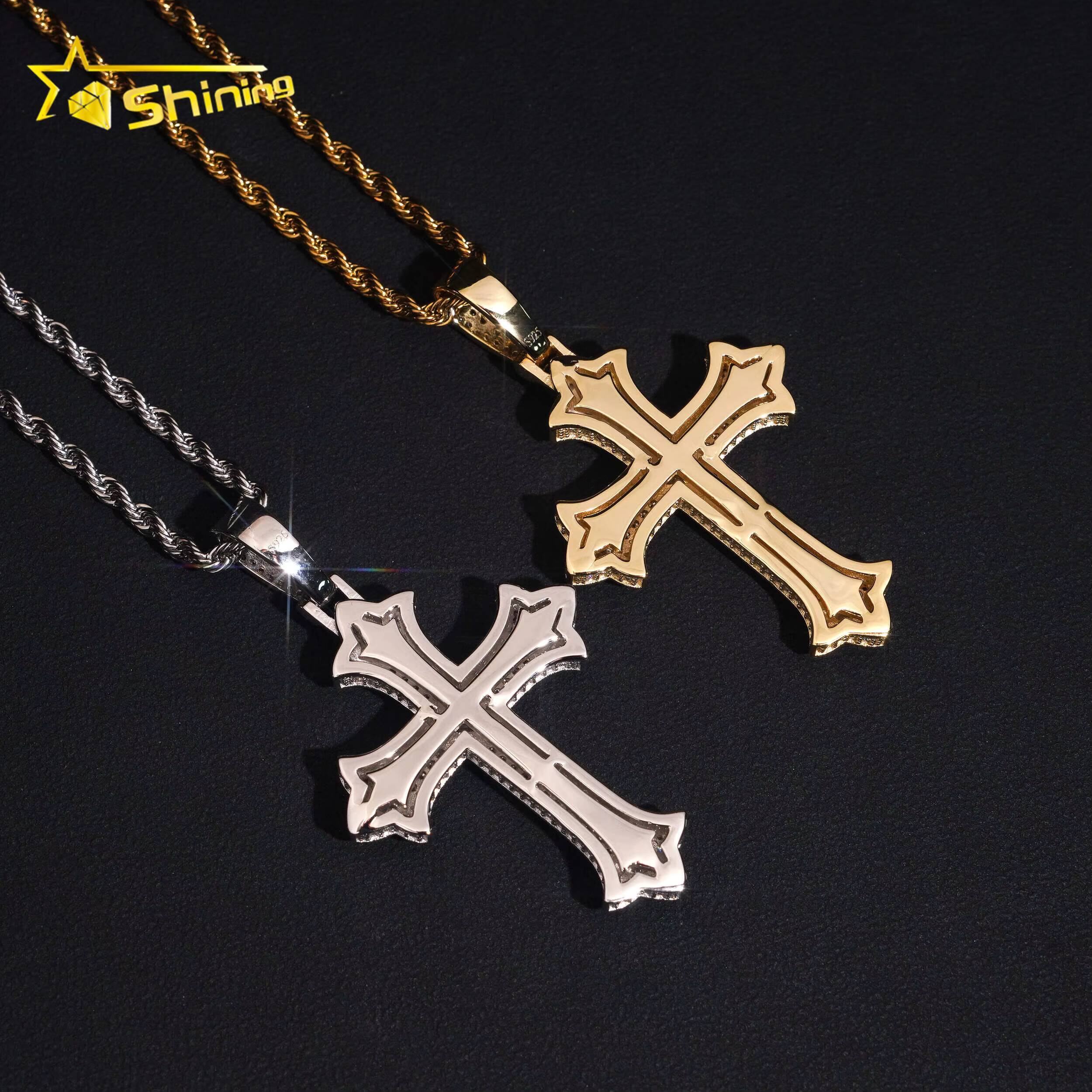 No Tarrifs USA Warehouse Stocks GRA Cert 925 Sterling Silver Hip Hop Iced Out VVS Moissanite Diamond Cross Pendant