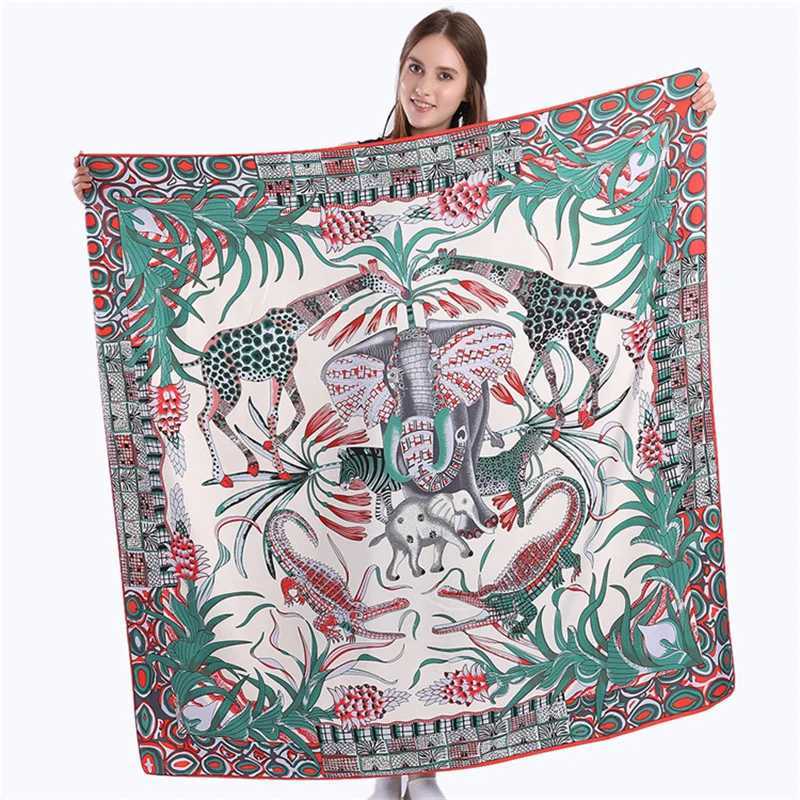 Luxury POBING Twill Silk Square Scarf Animals Print Women ScarvesWrap Giraffe Neckerchief Spanish Foulards cachecol Large Bandana Y251208