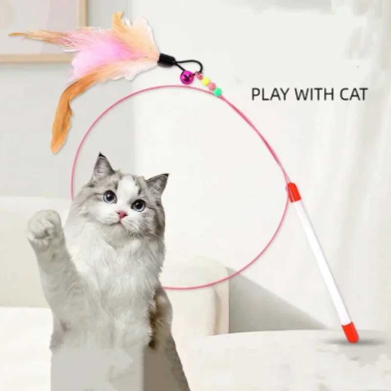 Butterfly Colorful Turkey Feathers And Steel Wire Teasing Cat Stick with Cute Bell Fish - Interactive Cat Playing Toys M251209