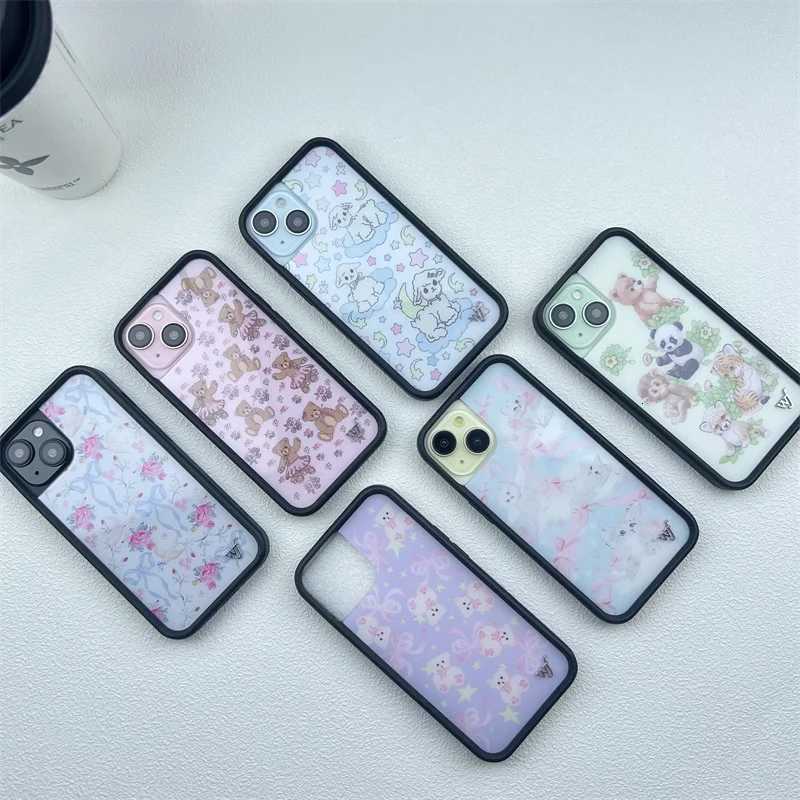 Wildflower Cute cartoon for iPhone 13 15 Panda Bear Kitten WF 14 16 plus 17 Pro Max Flower Ribbon Pigeon bow phone case C251209