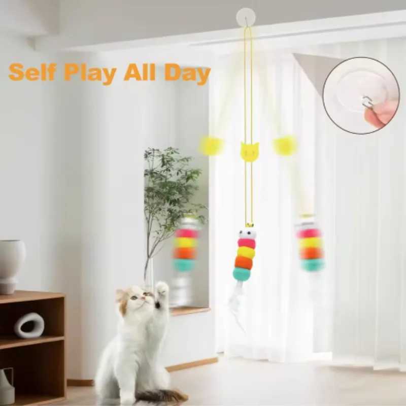 Interactive Elastic Funny Stick Toy with Feather Bell Long Rope for Kittens Hanging Swing Teasing Cat Pet Play Accessories M251209