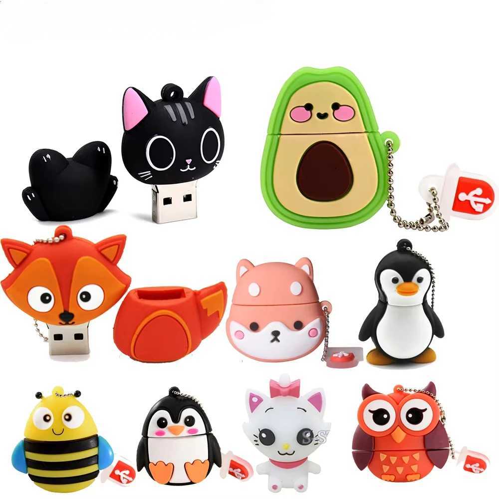 Cute Cartoon Penguin Cat Owl 64GB USB Flash Drive 8GB 16GB 32GB Lion Pendrive USB 20 Memory Stick Dinosaur Pen Drive C251209