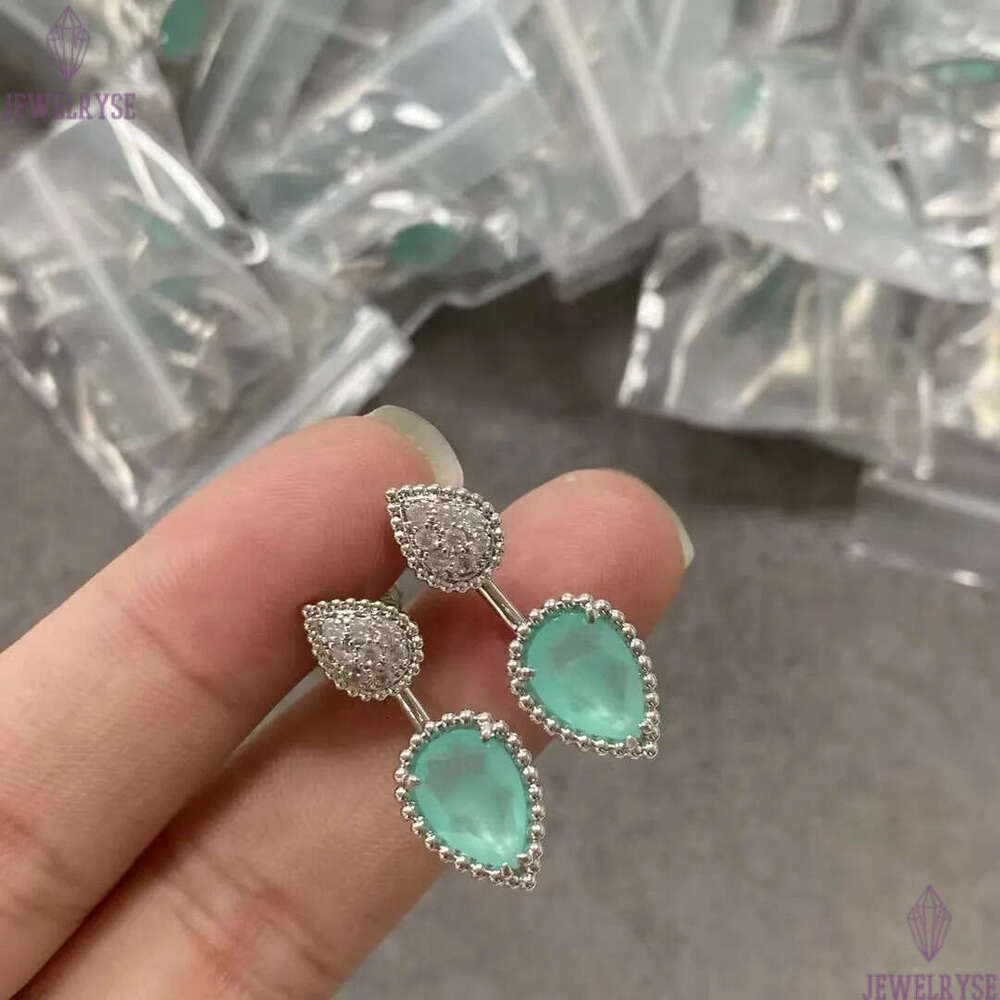 Womens luxury drop designer stud earrings silver white shine diamond crystal cz zircon blue stone leaves leaf love heart earring ear rings jewelry