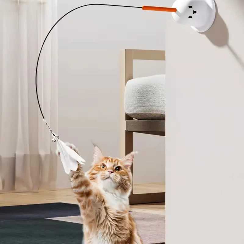 Cat Toy Teaser Rod with Suction Cup Self - entertaining Feather Pet Toy with Bell Long Pole Interactive and Bite - Resistant M251209
