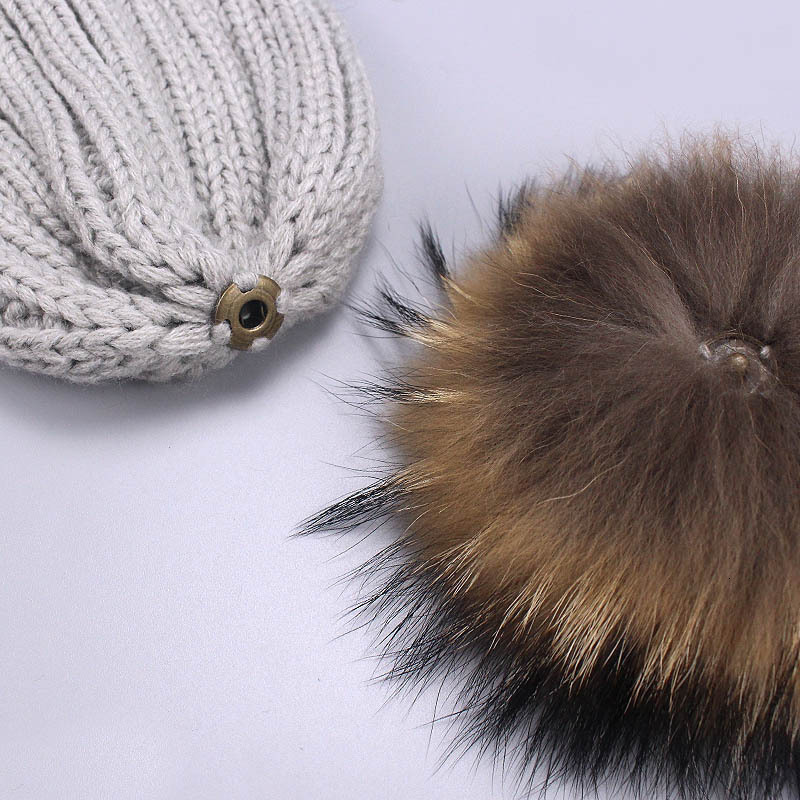 Double Real Fur Pom Hat Women Winter Caps Knitted Wool Hats Skullies Beanies Girls Female Natural Two Fur PomPom Beanie Hat 240717 - view 4