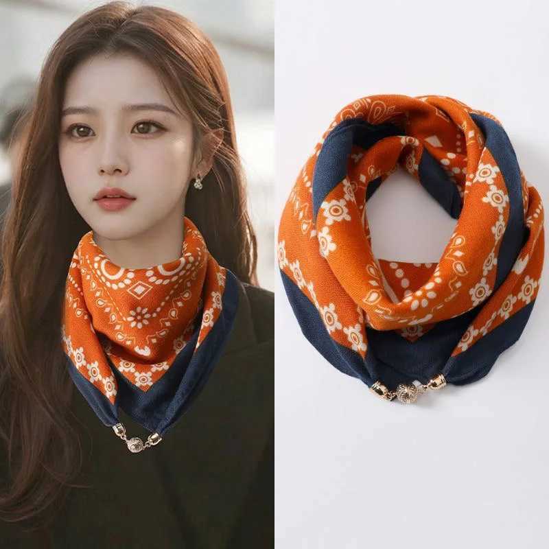Luxury Luxury Magnetic Buckle Silk Scarf Women Print Square Scarf For Autumn Winter Warmth And Cold Resistance Fashionabl Scarves Y251208