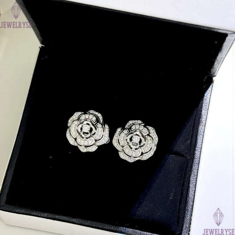 S925 sterling silver camellia flower designer stud earrings for women luxury diamond zircon hollow rose flowers aretes earring earings ear rings jewel