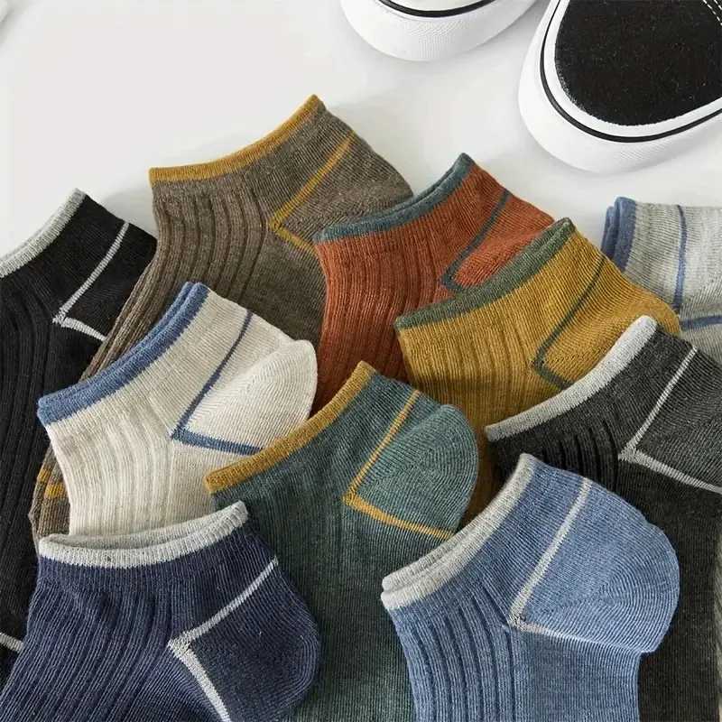 5/10 Pairs Men Spring Summer Color Blocked Socks Fashionable Stripes Anti Odor Sweat Absorbing Breathable Sports Leisure SocksT251209