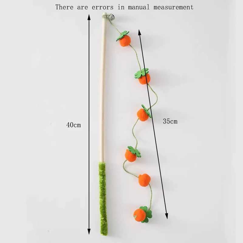 New fruitful tomato bell wooden handle cat teaser felt persimmon self-happy boredom cat teaser pet toy M251209