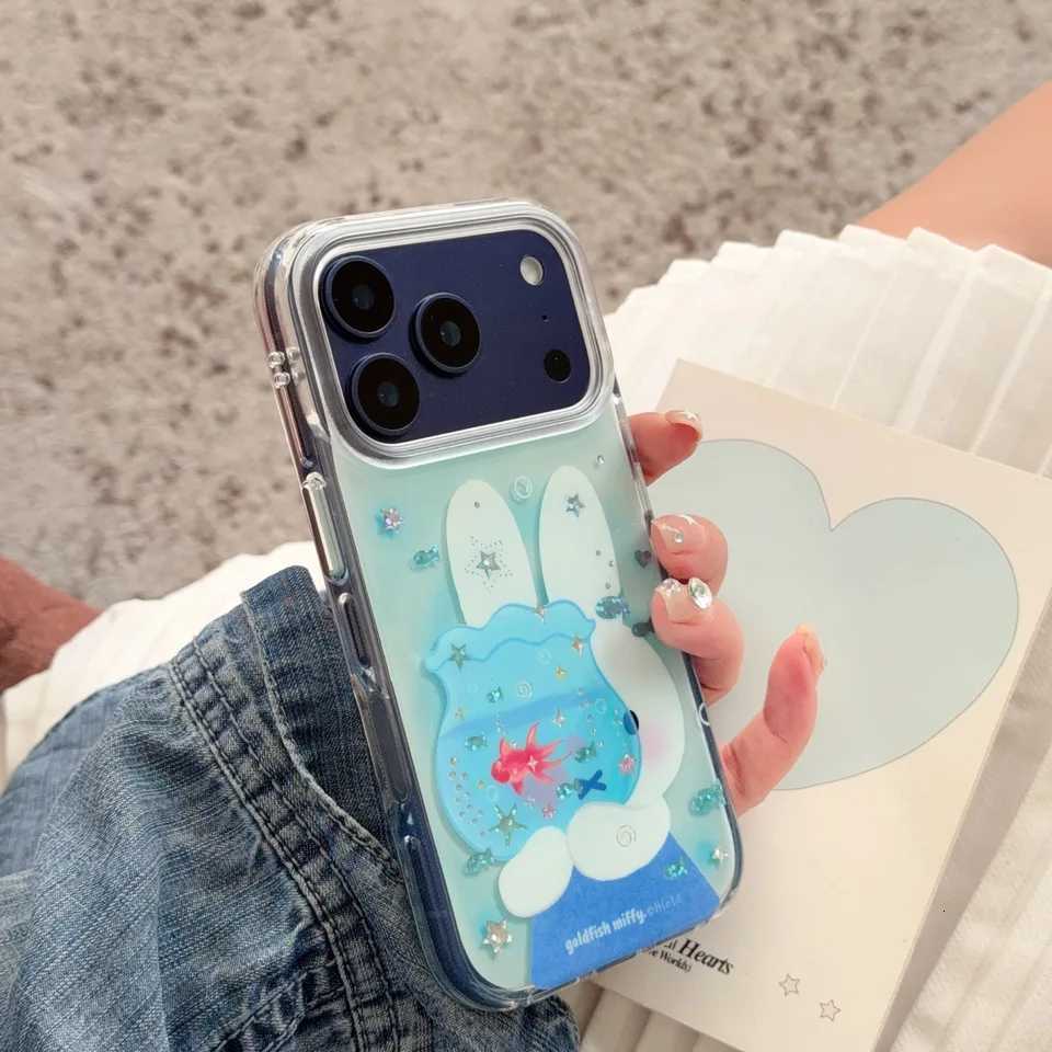 Cute Ocean Rabbit Glitter Star Phone Case for iPhone 17 16 Pro 15 Pro Max 13 14 Cover with Ch Cases Cartoon Shockproof Funfas C251209