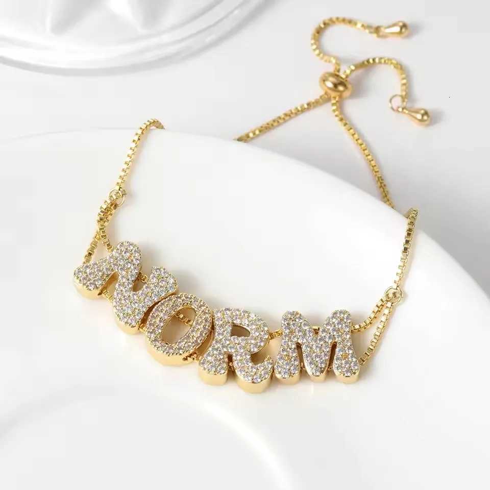 Custom Crystal Zircon Name Bracelet For Women Personalized Bubble Letter Bracelet Adjustable Slider Jewelry Mothers Day GiftsXJ251209