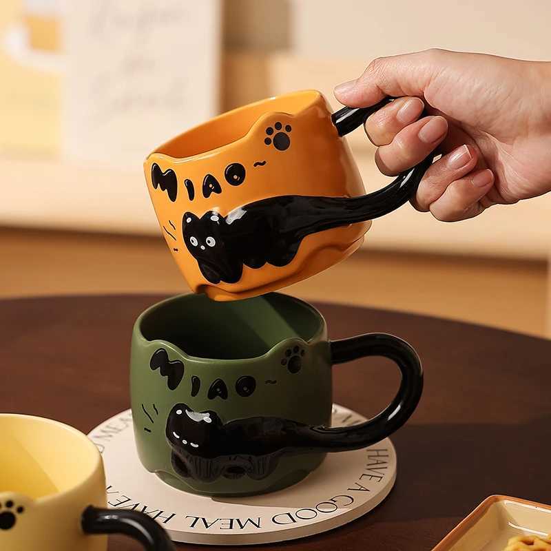 Cute Cat Stacked Cups Creative gs Coffee Milk Latte g Ceramic Cups He Decoration Accessories Drinking Utensils H251209