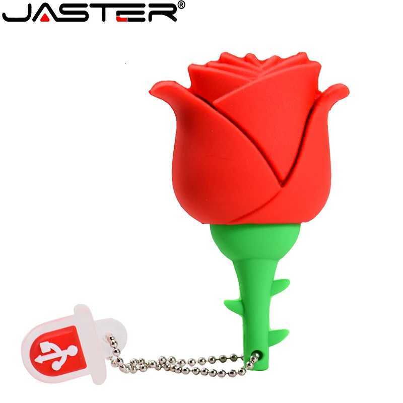 JASTER USB flash drive Rose flower Pen drive Red e Memory stick w for girls gift Pendrive key chain 64GB 32GB C251209