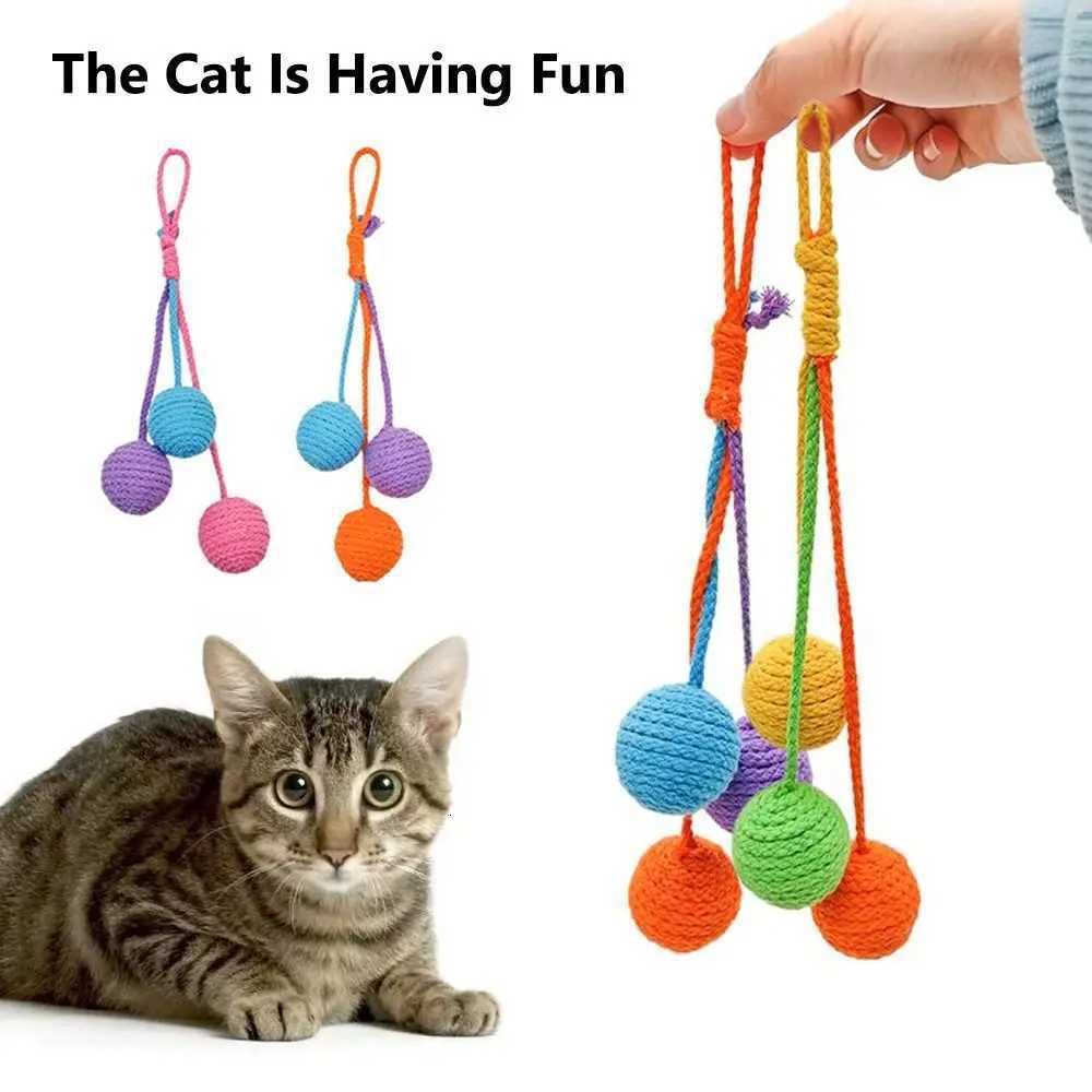 Durable Cat Teaser Toy Non-toxic Self-Play Cotton Rope Ball Hanging Cotton Material Bite-Resistant Toy for Cats M251209