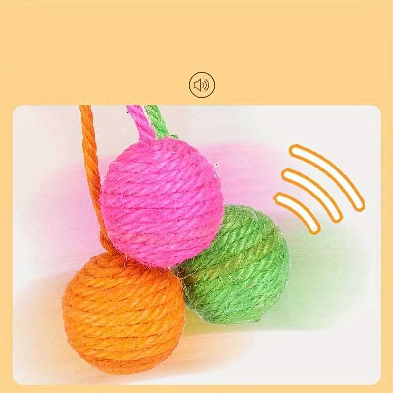 Random Color Cat Toys Sisal Balls for Grinding Teeth Sharpening Claws Hangable Sound-Activated Rope Knot Teaser Ball for Cats M251209