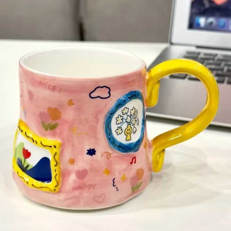 Light Luxury Hand-painted Coffee g Creative Breakfast Milk Ceramic gs Trendy Cute Couple Tea Cup Birthday Gift Kawaii Cup H251209