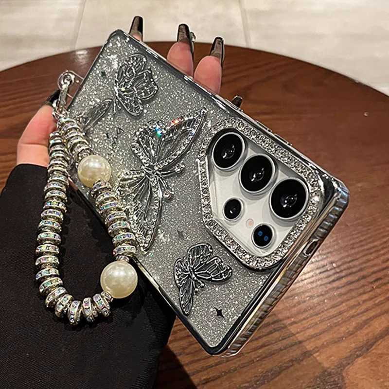 Glitter Cases For S25 tra Luxury Hand Lanyard Cover For Galaxy S24tra S23 FE Plating Soft Anti-drop Case C251209