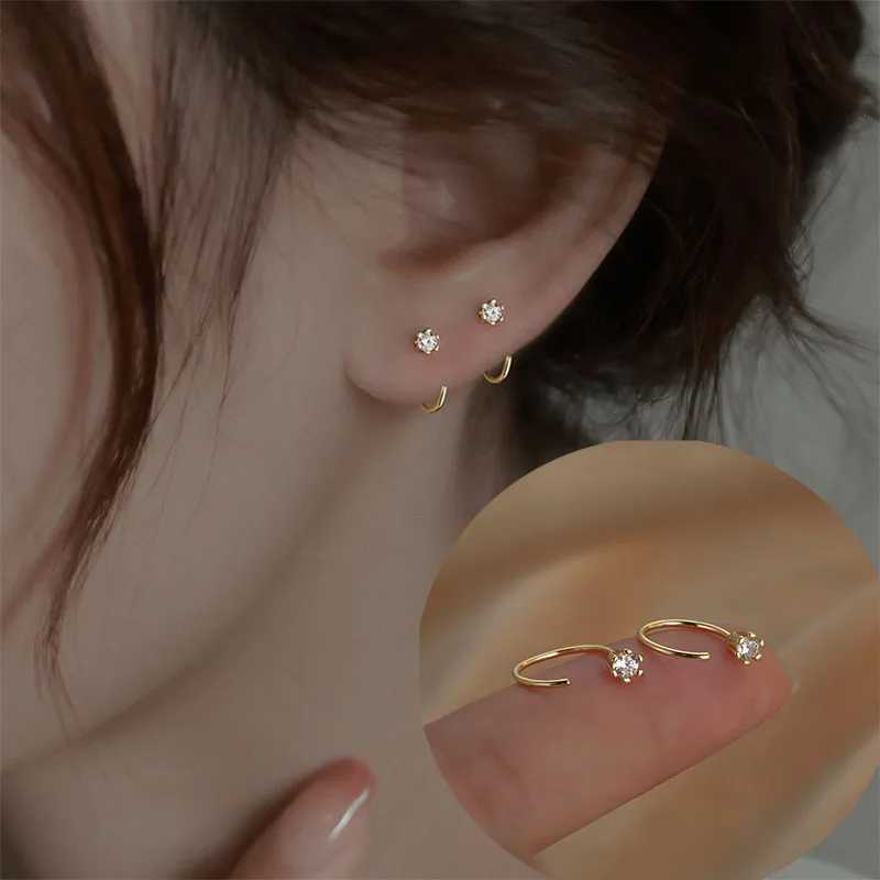 Korean Round Hoop for Women Temperament Inlaid Zircon Simple Copper Earrings Daily Small Ear Hook Jewelry K251209 H260129