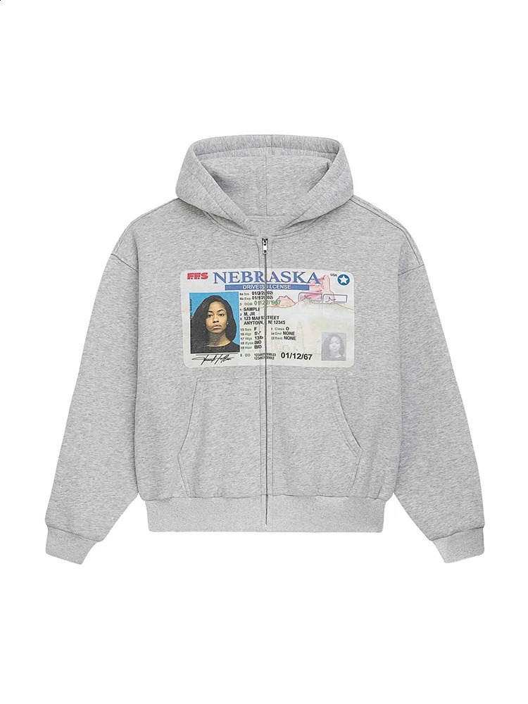 Winter Womens Retro Drivers License Print Zip-Up Hoodie Fashion Trendy Oversized Streetwear Casual Hooded Sweatshirt 2025 251209