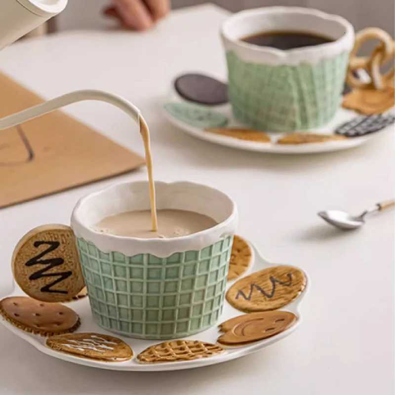 Cookie-shaped Ceramic Cup Dessert Plate Korean Breakfast Plate Afternoon Tea Dessert Plate Coffee g Milk g Birthday Gift H251209