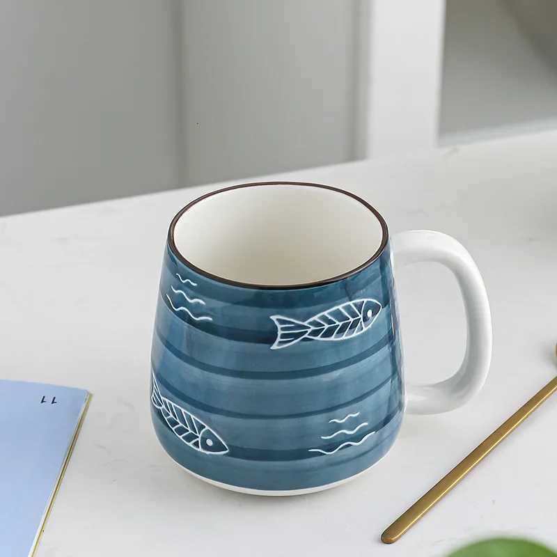 500ml Ceramic g With Spoon Japanese Hand Painted Style Breakfast Cups Off He Teacup Water Cup Drinkware Gifts H251209