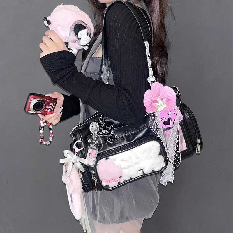 Large Capacity Japanese Y2k Shoder Itabag Transparent MtiPocket Harajuku Crossbody Bag Cute Girl JK Uniform Underarm Bag Y251209