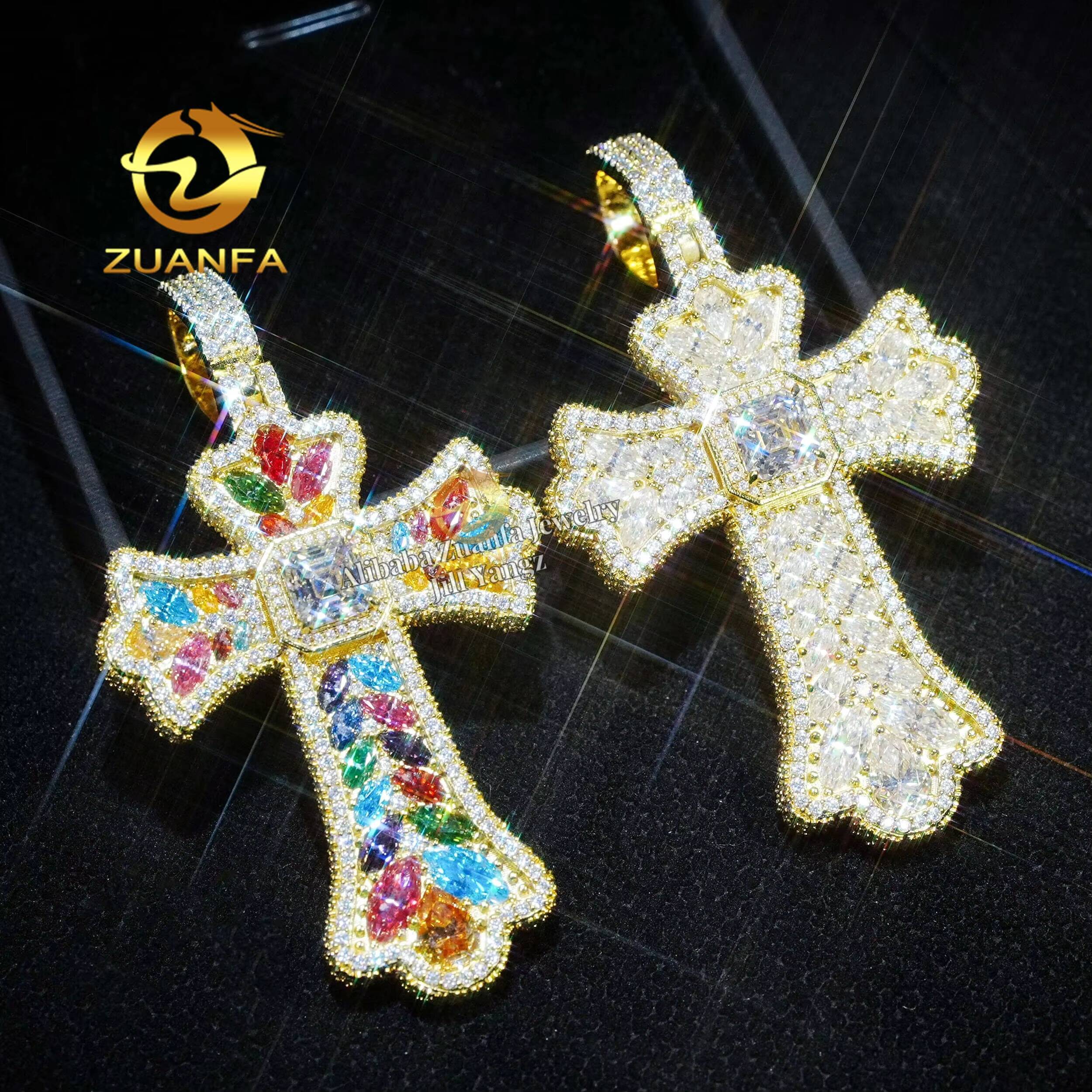 Exquisite Luxury New Design Cross Pendant Mixed Fancy Cut Colorful Moissanite Pendants Iced Out Jewelry Custom Cross Pendant