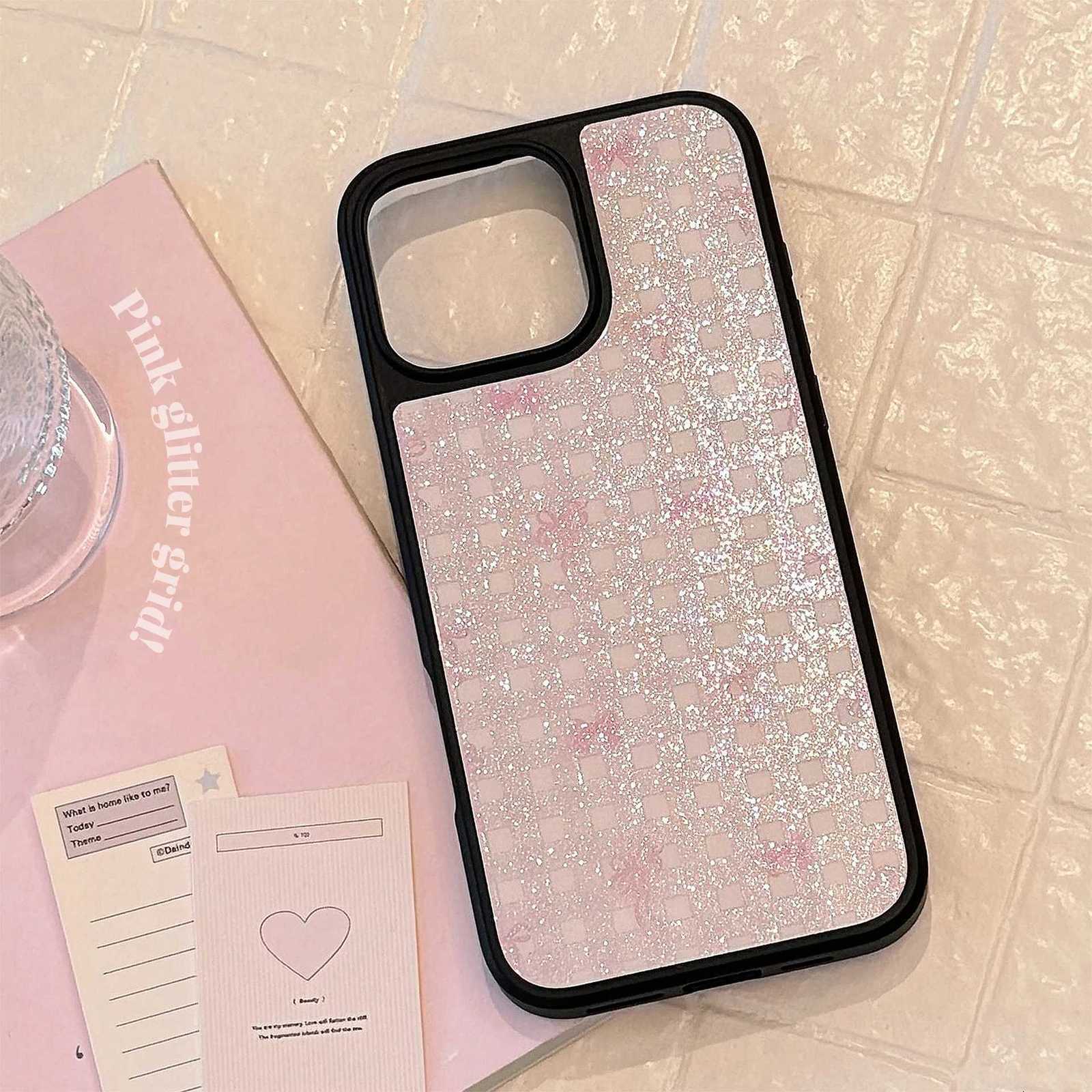 Sweet Glitter Grid Pattern Bowknot Shockproof Protective Phone Cover Case for iPhone 17 16 15 14 13 12 Pro Max Plus C251209