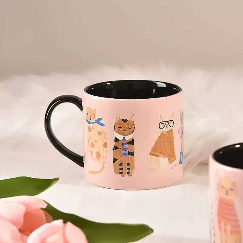 450ml Ceramic Cute Cartoon Cat Oatmeal Breakfast Cup Coffee g Water Tea Milk Cup Drinkware Gift H251209