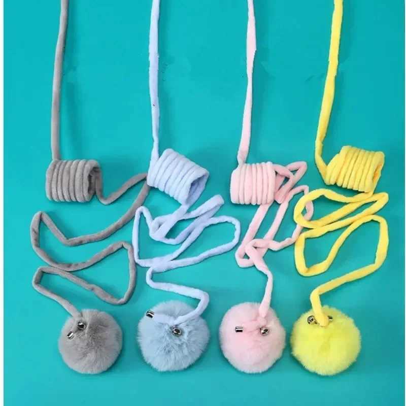 Rabbit Fur Big Ball Cat Stick Retractable Elastic Rope Cat Toy Comfortable Self-hi Boredom Hanging Cat Toys Interactive M251209