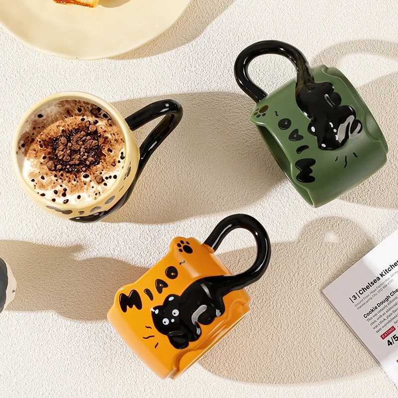 1PC Ceramic g Cute Small Black Cat High-value Creative Cute Coffee Milk Breakfast Cup H251209