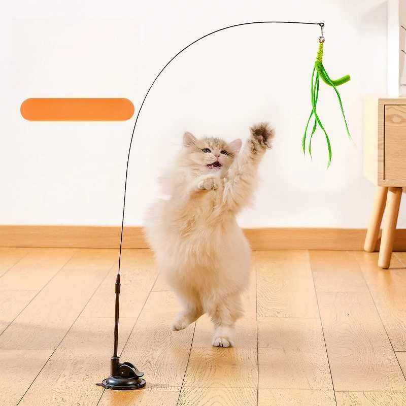 Cat toy simulation dog tail grass suction cup type ultra long cat teasing pole feather pole steel wire cat toy teasing stick M251209