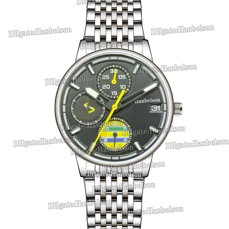 Mens Watch 44MM Black Face Japan VK Quartz Chronograph Watches Stainless Steel Rubber Strap Wristwatch