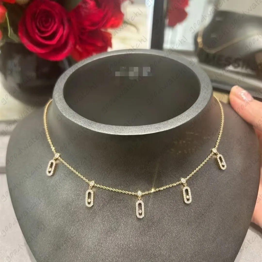 Designer Messikass Messi Feng Full Diamond Five Diamond Sliding Necklace Rose Gold Versatile Light Luxury Feng Shui Water Drop Tassel Pendant Collarbone Chain E35