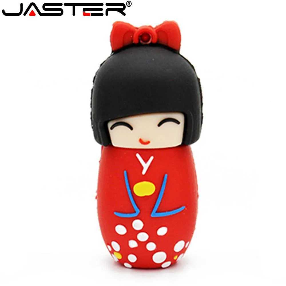 JASTER Cartoon Japanese Kimono Doll Pen drive 128GB Silicone Gifts for Children USB Flash Drive 64GB Pretty Memory Stick 32GB C251209