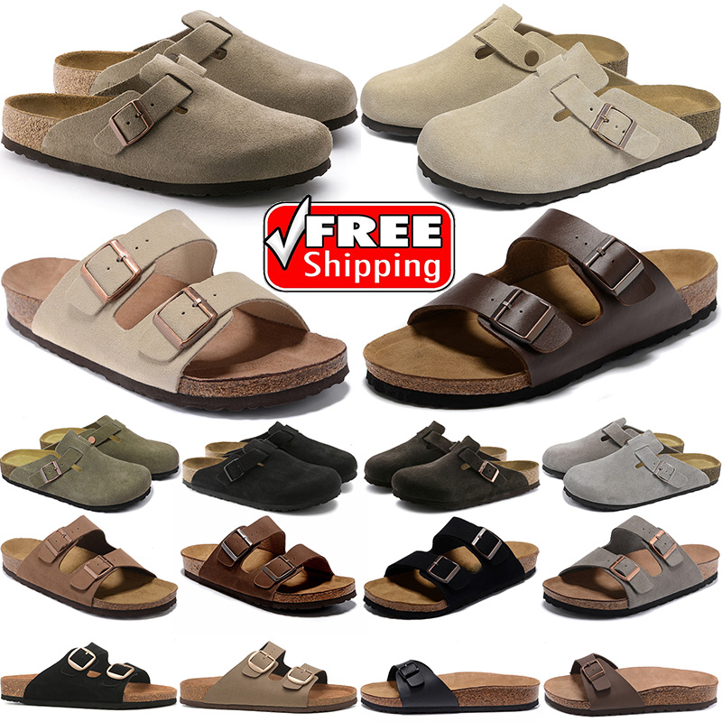 free shipping Bostons Clogs Slippers Designer sandals slides Womens Mens Cork Slides Suede Leather Flip Flops buckle Casual Shoes