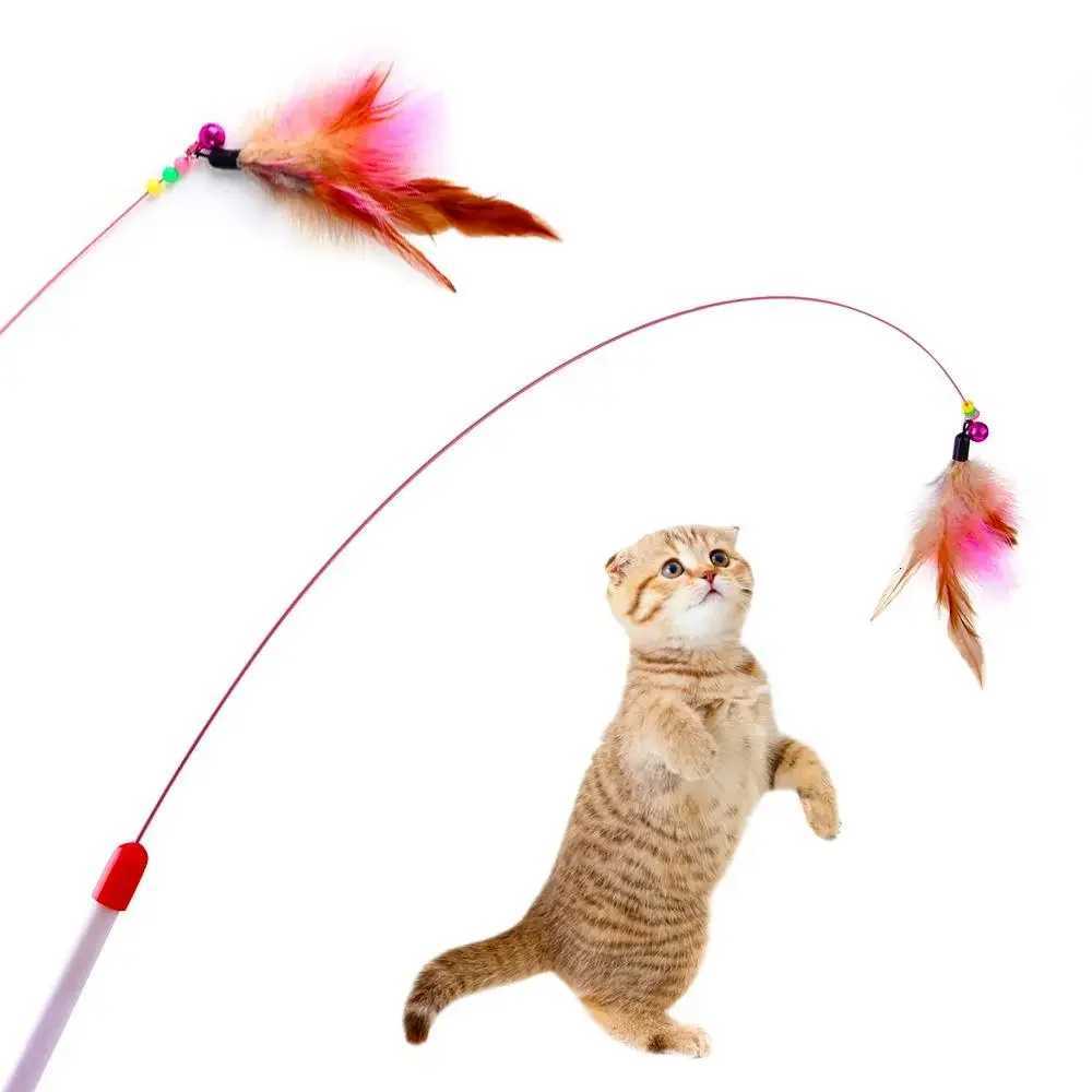 Cat Toys Cat Teaser Wire Fish Funny Cat Rod Fishing Cat Rod Feather Bell Funny Cat Stick Pet Interactive Replaceable head M251209