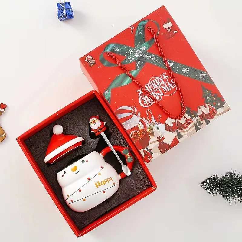 Christmas cup creative and cute ceramic cup covered spoon gift box g he coffee cup high appearance ll gift cup H251209