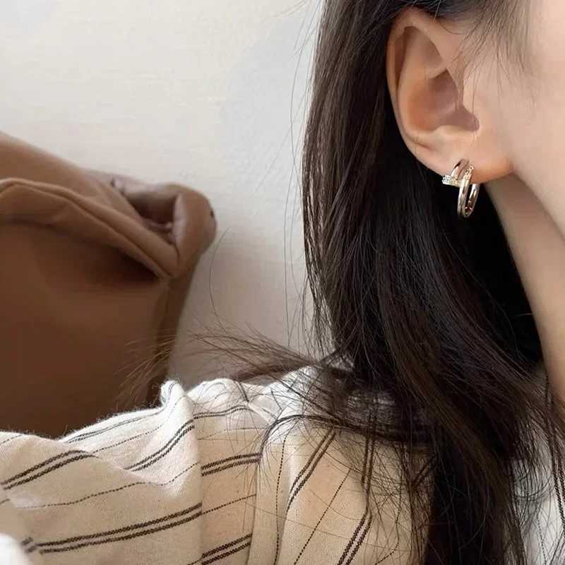 luxury Real 925 Sterling Silver Zircon Nail Round Hoop Earrings for Women Minimalist Trendy Fine Jewelry Shiny Tool Accessories K251209