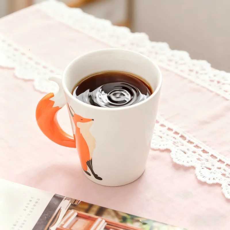 360ML Ceramic Fox g Creative Fox Tail Handle Water Cup Cartoon Coffee Breakfast Milk g He Off Water Cup Gift H251209