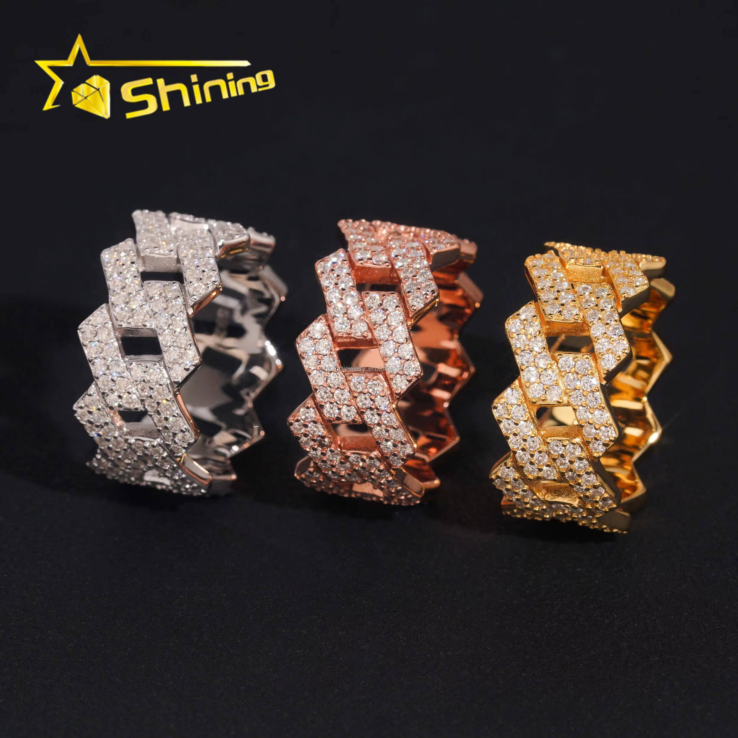 Fire Shining Jewelry Drop Shipping Iced Out Man Jewelry Engagement Ring 925 Silver Jewelry Moissanite Diamond Eternity Band Ring