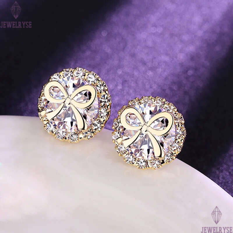 S925 silver needle lovely bowknot designer earrings stud for women 18k gold round cz zircon shine crystal cute bow knot earring ear rings jewelry