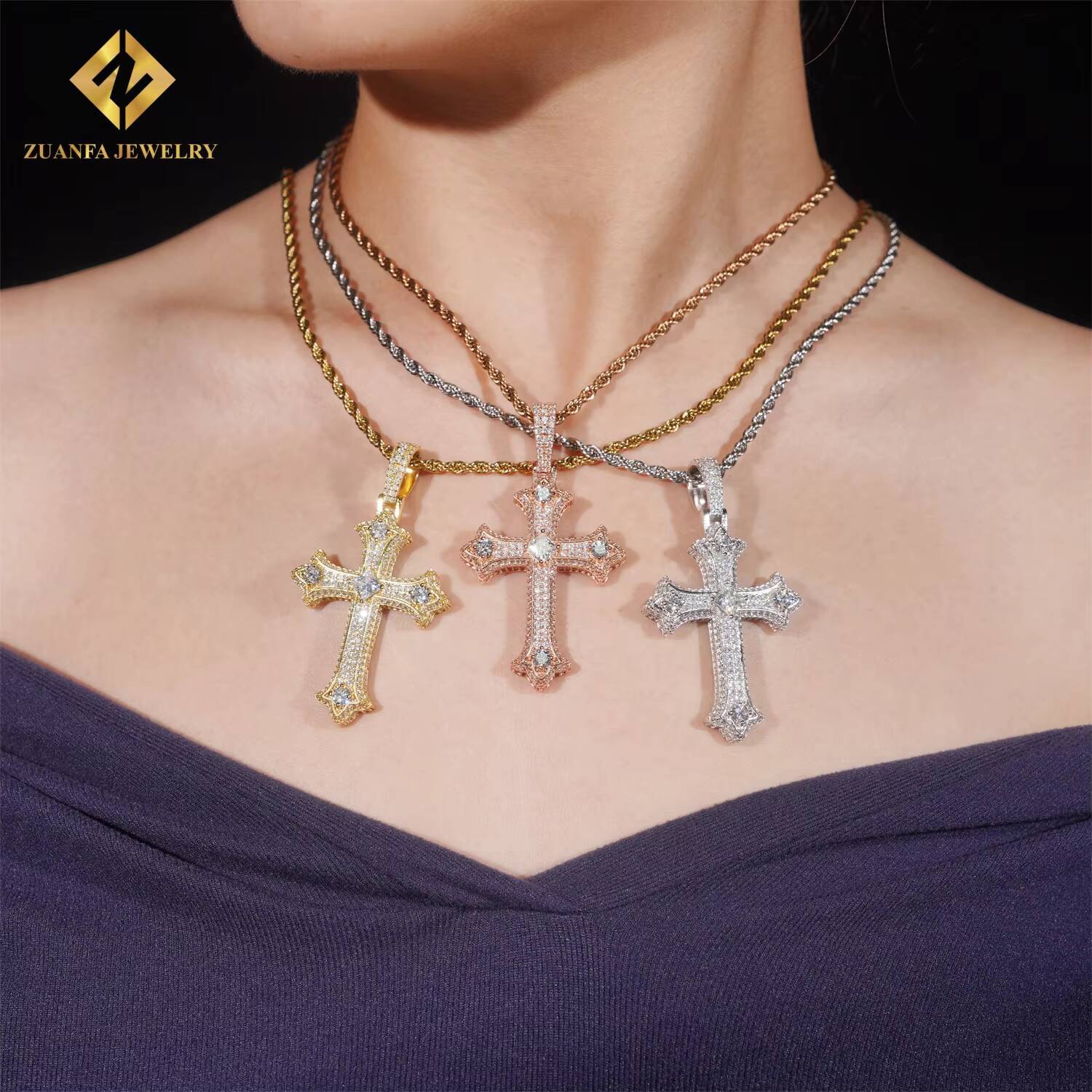 Hip Hop Fashion Jewelry 925 Silver VVS D Moissanite Pendant Men Women Charms Iced Out Shining Moissanite Diamond Cross Pendant